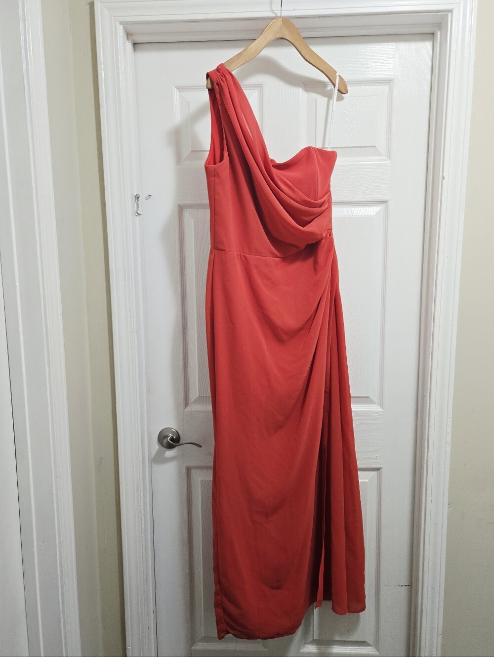 After Six Spice orange One Shoulder Draped Formal bridesmaid Gown Dress Size 14